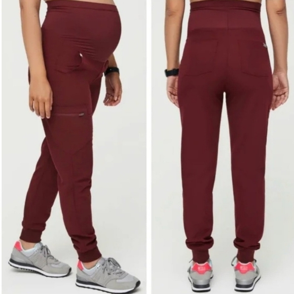 Figs Burgundy Zamora Maternity Jogger Scrub Pants Sz M NEW - Picture 1 of 14